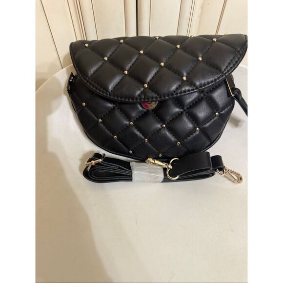 Zara Women's Quilted Studded Flap Belt Bag Crossbody Black OS NWOT - Picture 4 of 5